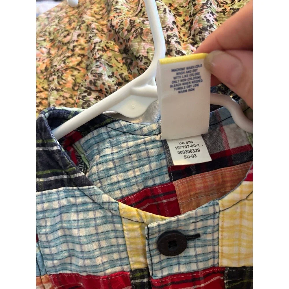 Old navy vintage Y2K madras patchwork plaid bubble romper 3/6 mths colorful